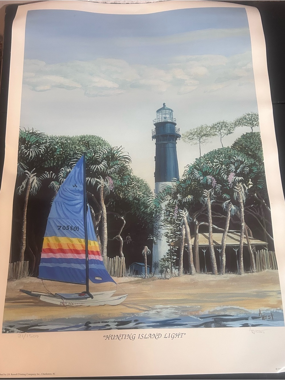 A. West Hunting Island Lighthouse Limited Edition Lithograph Print 21/1500 SC